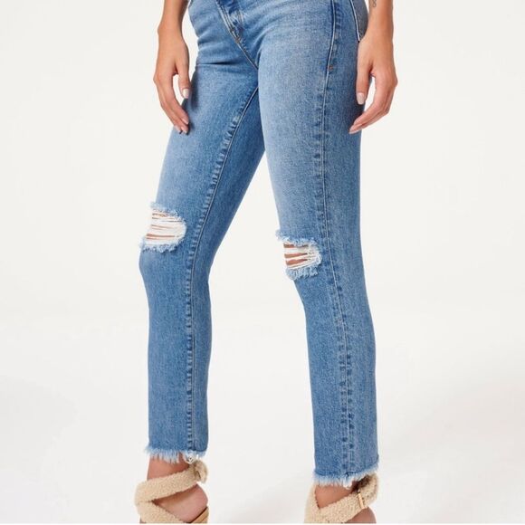 Good American Good Classic Fray Hem Jeans Medium Wash Straight Leg Size 31 | 12 - Picture 9 of 15